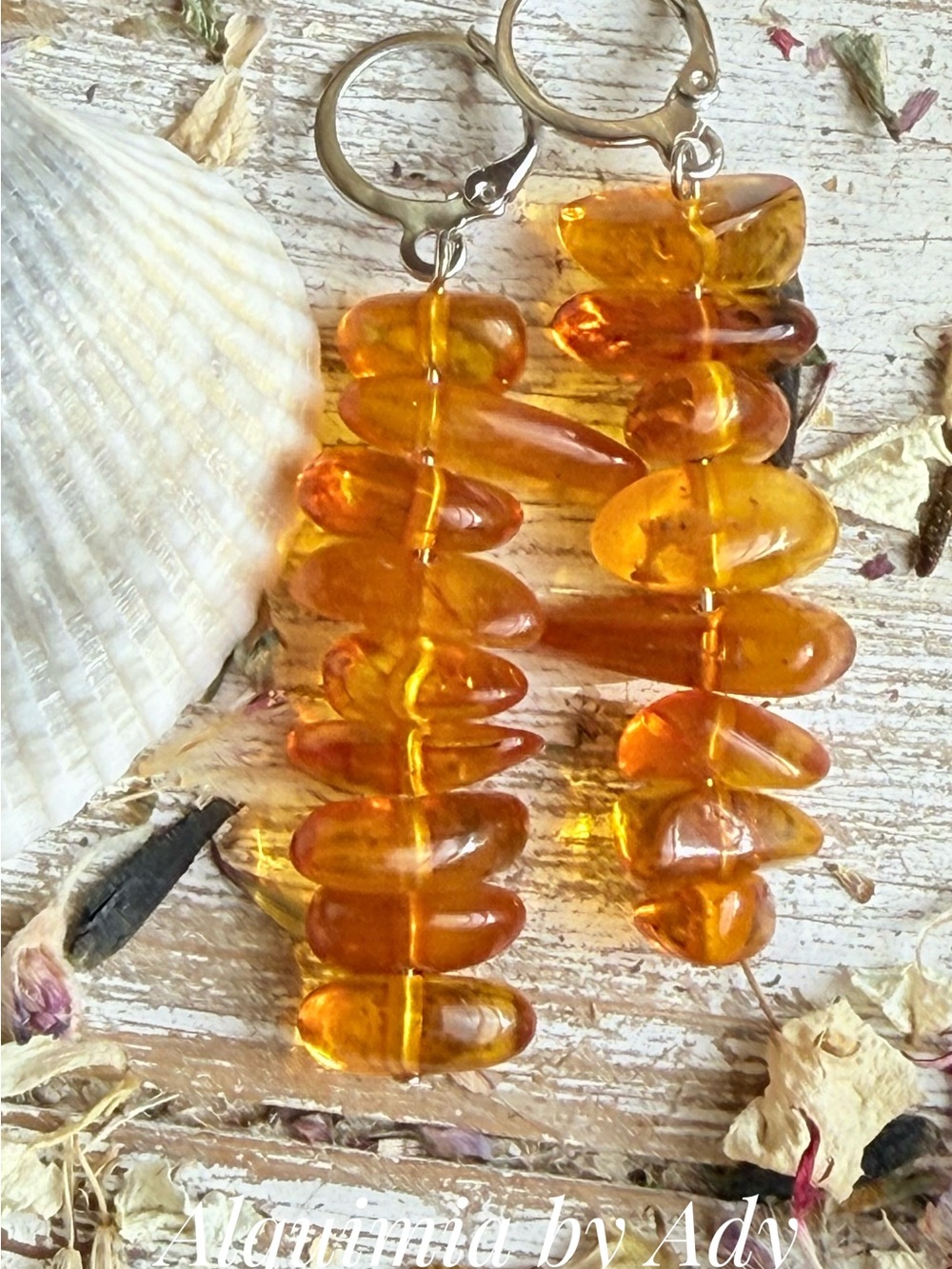 Honey Amber Stacked Bead Drop Earrings